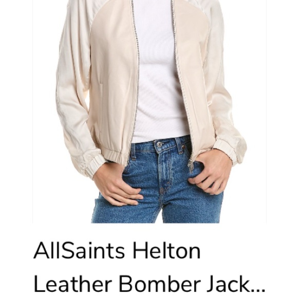 All Saints Beige Helton Leather Bomber Jacket